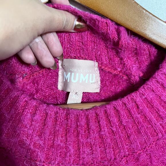 Show Me Your Mumu Hot Pink Fuzzy Sweater V-Neck Pullover - Size XS - Picture 4 of 7